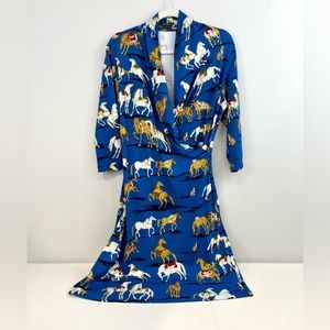 J Mclaughlin Faux Wrap Dress Equestrian Horse Riding Blue English Hunting Large
